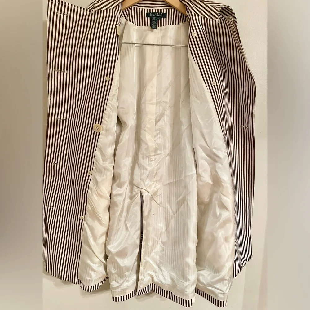 Lauren Ralph Lauren Women's Double Breasted Trench Coat Striped Coat Large - Picture 10 of 15